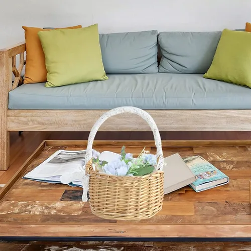 Miniatura 2 de Yardwe Cesta de niña, cesta de boda, cesta de mimbre con cinta, para boda, Pascua, cumpleaños