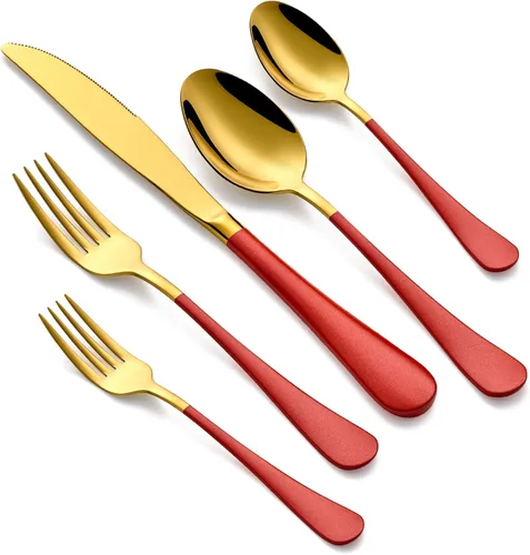 Miniatura 16 de Juego de cubiertos negros de 20 piezas para 4, juego de cubiertos de acero inoxidable 18/0, incluye cuchillos de cena, tenedores de cena, cucharas