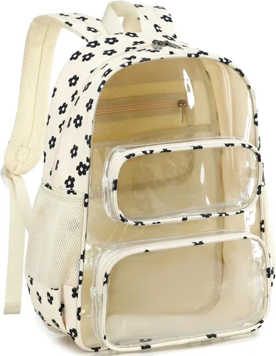 Miniatura 58 de CAMTOP Mochila transparente resistente y transparente para estudiantes, escuela, trabajo, festival, viajes, deportes, Beige, Mediana, Camtop Mochila