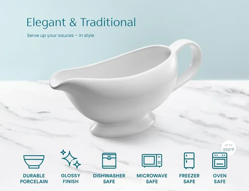 Miniatura 6 de Kook Salsera de cerámica, dispensador para servir, jarra de porcelana para salsas, aderezos y crema, asa grande, apto para microondas y Formal