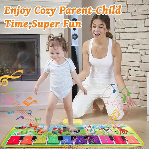 Miniatura 3 de Alfombra de piano de suelo para niños pequeños, alfombra de baile de música educativa sensorial, manta de sonidos de animales, tapete de juego
