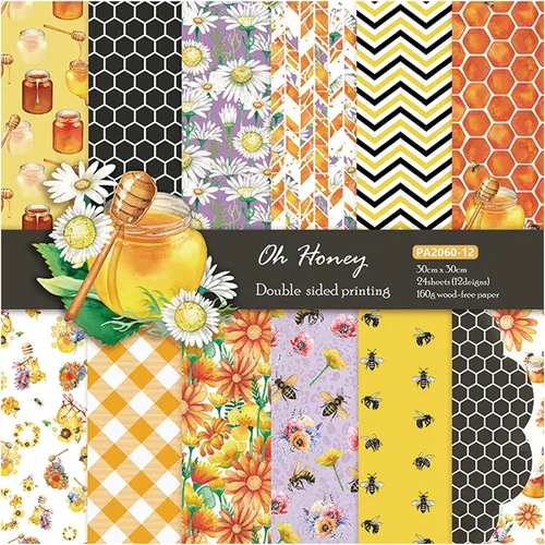 Bloc de papel de doble cara para álbum de recortes de 12 x 12 pulgadas, diseño de abeja amarilla y negra, paquete de origami para manualidades,