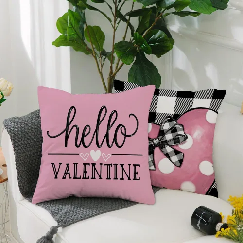 Miniatura 4 de GEEORY Fundas de almohada para el día de San Valentín "Te quiero más, sé mío" 18x18 pulgadas, juego de 4, corazones rojos, camiones, rayas, a