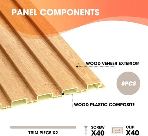 Miniatura 4 de OUZUGIE WPC Paneles de Pared de Lata Acústica, Paquete de 8 Paneles de Pared 3D de 96 x 6 Pulgadas para Decoración de Paredes Interiores, Sala