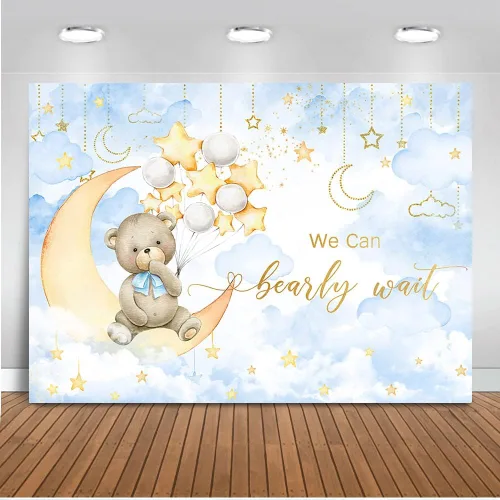 Miniatura 7 de Mocsicka We Can Bearly Wait - Telón de fondo de luna y estrella, oso de nube, decoración de fiesta de baby shower, globo de fondo, oso de estrella