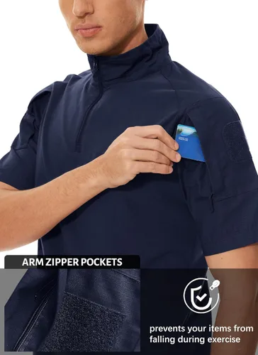 Miniatura 11 de MAGCOMSEN Camisas militares tácticas para hombre con cremallera de 1/4, manga corta, ajustada, camisa de camuflaje