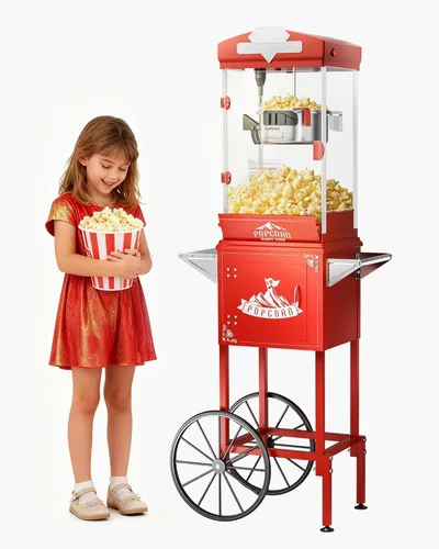 Miniatura 11 de Carro de máquina de palomitas de maíz de 8 onzas, máquina para hacer palomitas de maíz con hervidor de acero inoxidable que hace hasta 32 tazas