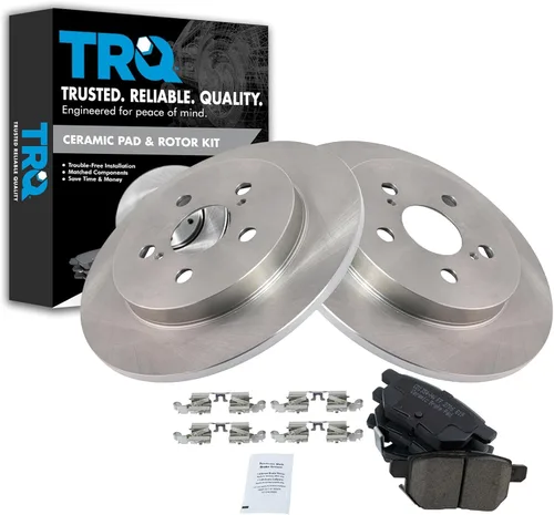 Miniatura 11 de TRQ Kit de rotor de freno trasero y pastillas de cerámica Posi premium compatible con camioneta Chevy GMC