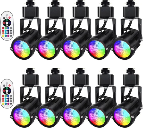 RGBW - Cabezales de iluminación LED para pista, 12 W, tipo H, con control remoto, foco blanco cálido multicolor regulable, iluminación CRI 90+ 24°