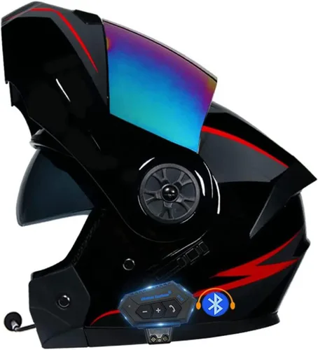 Miniatura 8 de Casco modular con Bluetooth abatible, de cara completa, doble visera solar, certificado por DOT, altavoz dual integrado con micrófono, cascos de 3