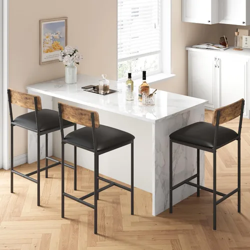 Miniatura 4 de Amyove Juego de 2 taburetes de bar, sillas de bar tapizadas con respaldo, taburetes de cocina de 25.5 pulgadas con reposapiés, cojín grueso, Marrón