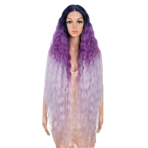 Miniatura 19 de Style Icon Pelucas de Encaje Frontal de 41" Largas Onduladas Sintéticas con Baby Hair Ombre Marrón Claro Estilo Bohemio Semi Atadas a Mano Densidad