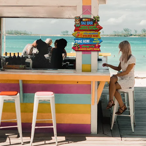 Miniatura 5 de THUYPT Cartel personalizado con reglas Tiki para bar Tiki, decoración de madera Tiki con patrón Tiki Totem, decoración tropical para playa impresa
