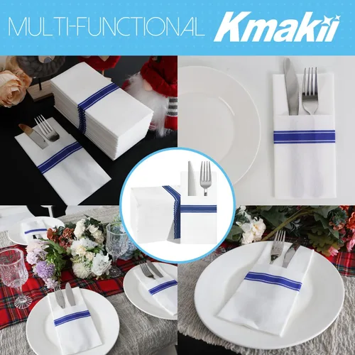 Miniatura 6 de KMAKII Servilletas desechables de papel con bolsillo integrado para cubiertos desechables para fiestas, bodas, eventos, tacto de lino, 16 x 16