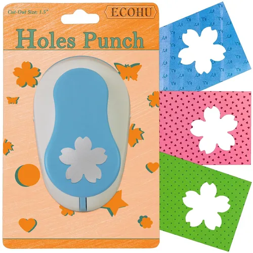 ECOHU Perforadora de flores para manualidades de papel, 1.5 pulgadas de diámetro, perforadora cortadora de flores de cerezo, perforadora de palanca,