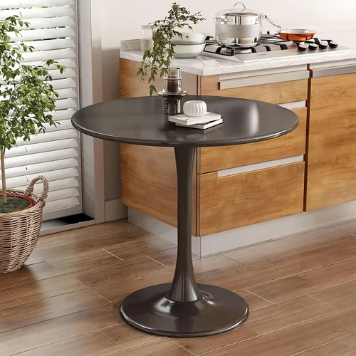 Miniatura 2 de Mesa de comedor redonda pequeña de 24 pulgadas para 2-4 personas, mesa de tulipanes de madera moderna de mediados de siglo para cocina, sala de Negro