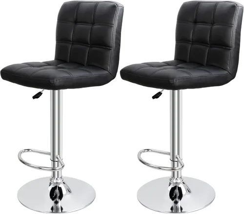 Miniatura 6 de SUPER DEAL Juego de 2 taburetes de bar para cocina, modernos taburetes giratorios de piel sintética ajustable con altura de mostrador con respaldo