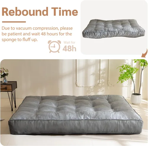 Miniatura 3 de YOSHOOT Colchón de Futón de 8 Pulgadas Tamaño Full, Sofás Cama de Futones Gruesos, Colchón de Piso para Adultos, Relleno de Espuma Triturada, Gris