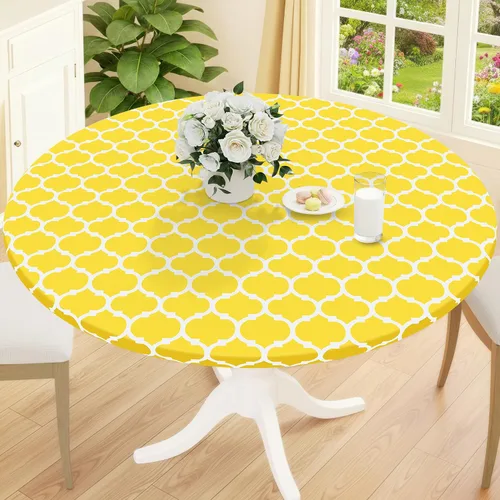 Miniatura 24 de Smiry Mantel redondo de pícnic, fundas de mesa elásticas impermeables para mesas de 18 a 24 pulgadas, manteles de vinilo con parte trasera