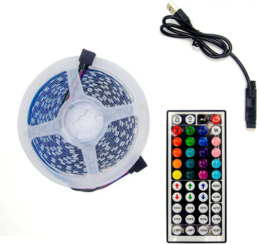 Tira de luces LED de 16.6 pies, 16.4 ft, 300 LED RGB de color con aplicación y control remoto IR 5050 SMD para dormitorio, hogar, retroiluminación