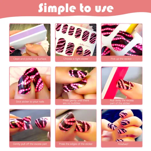 Miniatura 9 de 420 piezas de 30 hojas de envolturas de uñas con lima de uñas, tiras de esmalte de uñas con diseño degradado con brillantina, calcomanías