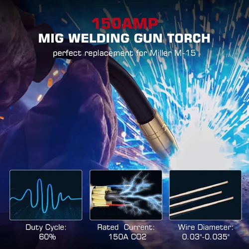 Miniatura 4 de ARCCAPTAIN Para Miller M-15 Mig Pistola de soldadura Antorcha Stinger 10 pies (9.8 ft) 150 Amp Reemplazo para Miller M-150/M-15 (249040)