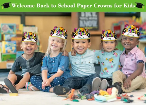 Miniatura 2 de SICOHOME Coronas de papel de 100º día de escuela, 24 coronas de papel de 14.5 x 4 pulgadas para niños, decoraciones para el día 100 de la escuela
