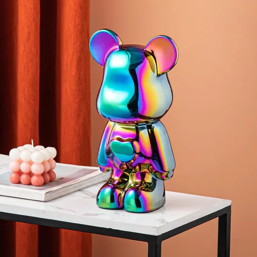 Yundu Alcancía de cerámica para niños y adultos, banco de monedas para niñas y niños, decoración colorida de oso amoroso, decoración moderna,