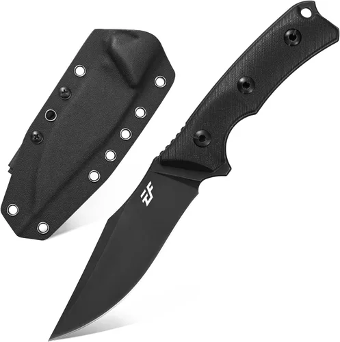 Eafengrow EF124 Cuchillo de hoja fija 14c28n con hoja de acero recubierto de titanio negro, cuchillo fijo con mango G10 para acampar al aire libre,