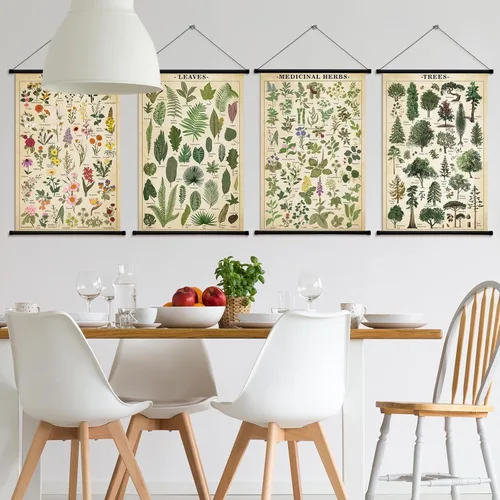 Miniatura 5 de Lewtemi Póster vintage de 4 piezas de arte de pared botánico de la naturaleza, flores silvestres, hojas, hierbas medicinales, árboles, póster