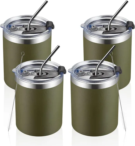 Miniatura 20 de MEWAY Paquete de 8 tazas reutilizables aisladas de acero inoxidable de 12 onzas, taza de café duradera de doble pared, capa en polvo, para café