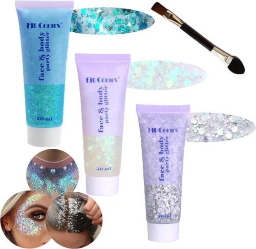 Miniatura 40 de Gel con purpurina para el cuerpo y la cara: Accesorios para conciertos de cantantes, disco, festival, rave, maquillaje con purpurina facial, 150 ml
