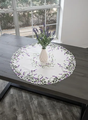 Miniatura 4 de Mantel grande bordado morado lavanda lila, mantel pequeño, mantel redondo (33 pulgadas, redondo)