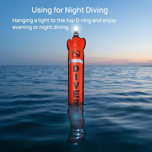 Miniatura 3 de DSMB Surface Marker Buoy with 100ft Finger Spool Reel Diver Below Signal Flag Tube Scuba Diving Equipment Open Bottom Set