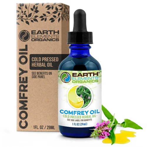 Aceite de consuelda orgánico, aceite de hierbas crudo, infundido y prensado, hoja de consuelda orgánica y aceite de semillas de girasol orgánico (1