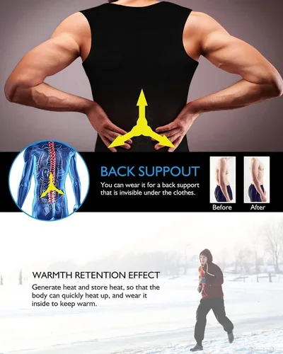 Miniatura 4 de NonEcho - Chaleco de sauna para hombre, chaleco de sudor caliente, entrenador de cintura de neopreno, camiseta sin mangas, moldeador, camiseta Negro