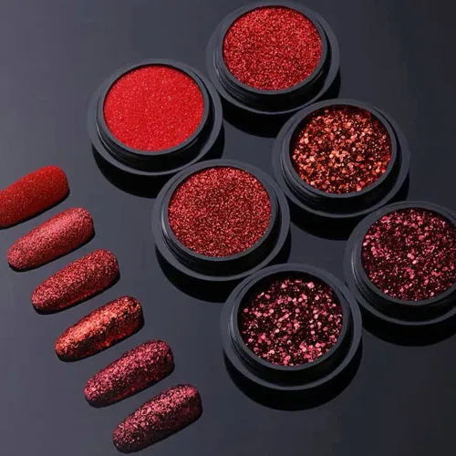 Juego de 6 cajas de lentejuelas con purpurina para arte de uñas, polvo de diamante de cristal rojo, 3D, holográfico, escamas brillantes, juego de