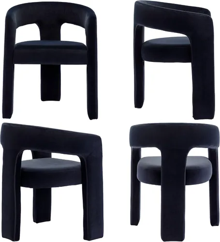 Miniatura 7 de BESTANO Juego de 4 modernas sillas de comedor tapizadas de tela de terciopelo con respaldo abierto, bonitas sillas laterales de barril de cocina
