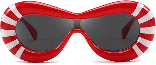 FEISEDY Lentes de sol ovalados inflados para mujeres y hombres, a la moda, de gran tamaño, montura gruesa, Y2K, divertidos tonos estéticos B9088