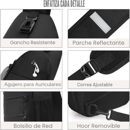 Miniatura 5 de Pritent Bolsos cruzados para mujeres y hombres, mochila de moda, bolsa casual para el pecho con correa de hombro convertible Negro
