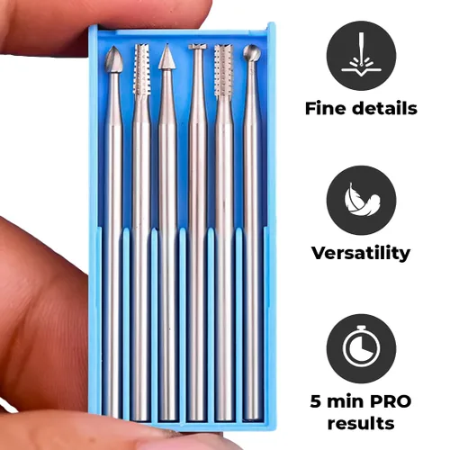 Miniatura 2 de 6 brocas de acero de tungsteno para tallar madera, brocas de grabado de vástago de 3/32 pulgadas (0.093 in) para herramientas rotativas, compatibles
