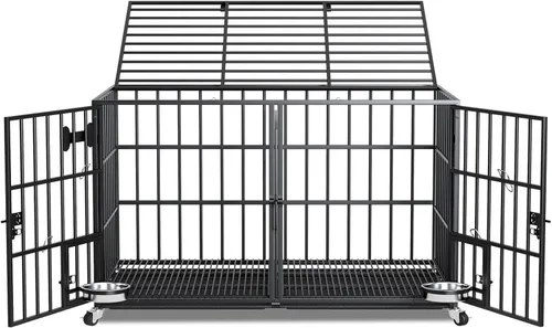 Miniatura 9 de aboxoo Jaula XL de 48/42 pulgadas para perros grandes/perros dobles medianos, jaulas de metal resistente, parte superior abierta de metal, perrera