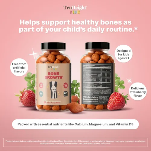 Miniatura 4 de TruHeight Gomitas para el Crecimiento Óseo de Niños (Fresa, Edades 2+) Nutrición Alta para el Crecimiento Natural en Niños y Pequeñitos - Vitamina