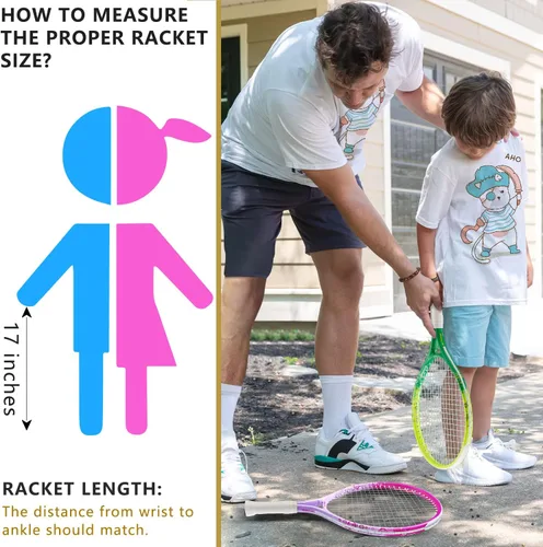 Miniatura 5 de bo'weiqi Raqueta de tenis para niños de 17"-25" para edades de 2-12 años, raqueta de tenis juvenil ligera para niñas y niños, deportes al aire Verde