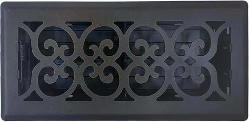 Registro victoriano de piso de 4 x 14 pulgadas en acabado negro de hierro fundido, cubiertas de ventilación para piso de casa, cubiertas decorativas