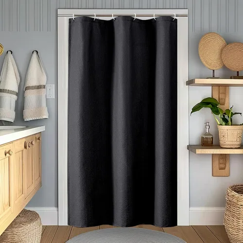 OWENIE Cortina de ducha negra para baño, cortina de ducha pequeña con textura en relieve 3D para tamaño de ducha estrecha, lavable a máquina,