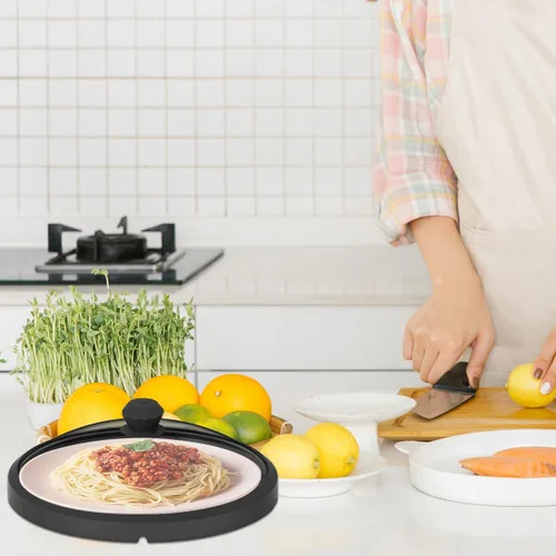 Miniatura 7 de Tapa de microondas de vidrio con protección contra salpicaduras con mangos de silicona anti-quemaduras y borde ventilado para cubrir ollas y platos