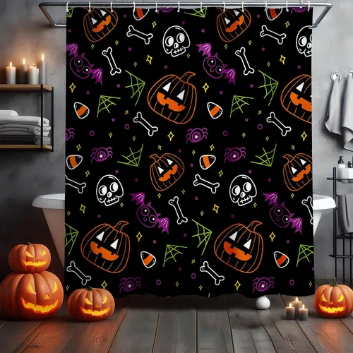 MEHOFOND Cortina de ducha de Halloween, cortina de baño de calabaza de Halloween, decoración de bañeras, tela de poliéster duradera, lavable, 72 x