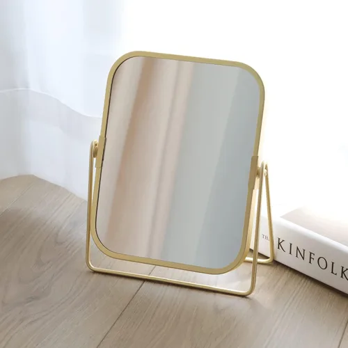 Miniatura 3 de Espejo de maquillaje de mesa dorado, espejo de tocador cuadrado de doble cara, espejo de escritorio para baño casero