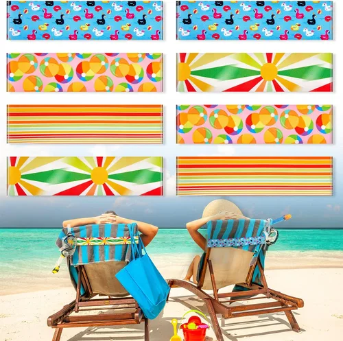 Miniatura 19 de Boao 4 paquetes de bandas de toalla para silla de playa, esenciales para piscina y crucero, elásticas y resistentes al viento, clips para toallas